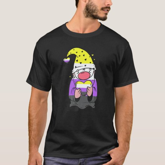 T-shirt Nonbinary Gnome Heart Nonbinary Flag LGBT Nonbinar (Devant)