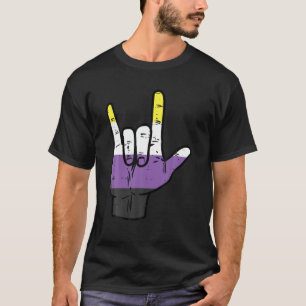 T-shirt Nonbinary I Love You Hand Sign Language Enby NB Pr