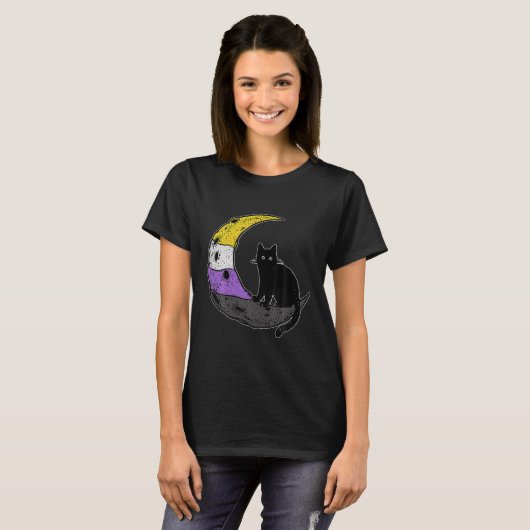 T-shirt Nonbinary Moon Space Cat Lgbt Pride (Devant entier)