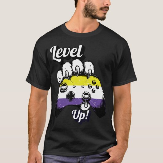 T-shirt Nonbinary Pride Level Up Tiger Paw Controller Tee (Devant)