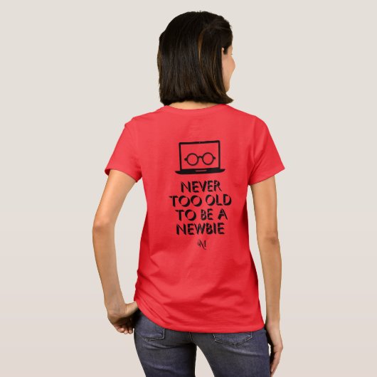 T-shirt: Nooit te oud (rood) T-shirt (Achterkant volledig)