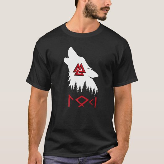 T-shirt Norse Mythology Wolf Valknut Rune Circle Viking Pr (Devant)