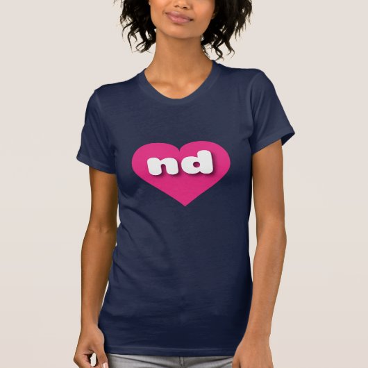 T-shirt North Dakota coeur rose chaud - J'aime et (Devant)