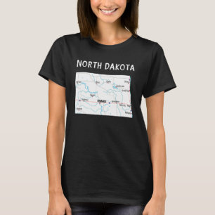 T-shirt North Dakota Us State Map Highways Waterways Major