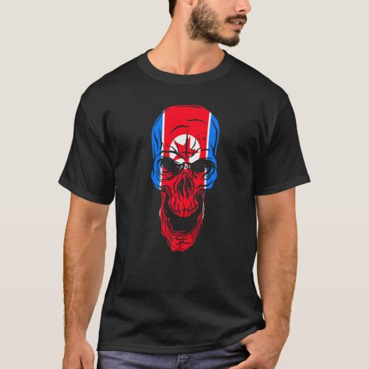 T-shirt North Korea Flag Colours Skull (Devant)