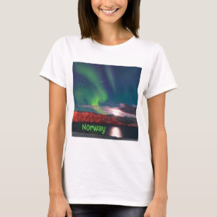 T-shirt Norvège Scandinave Aurores Boréales Falaises Rouge