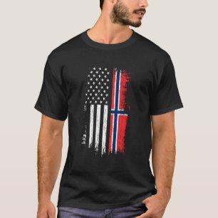 T-shirt Norvégien Américain Flag Pride Norvège Usa