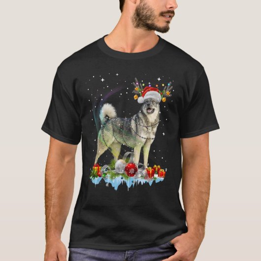 T-shirt Norvégien Elkhound Reindeer Christmas Lights (Devant)