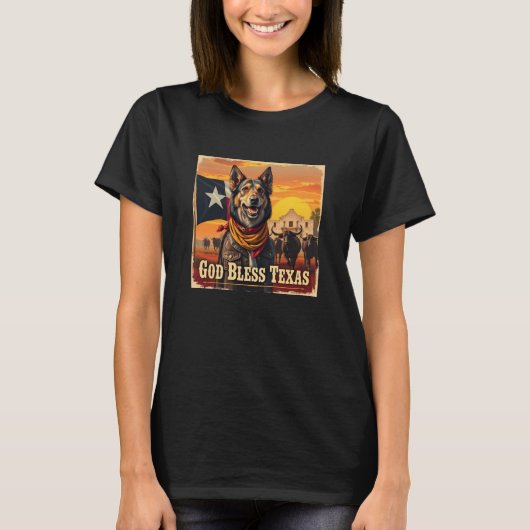 T-shirt Norwegian Lundehund God Bless Texas (Devant)