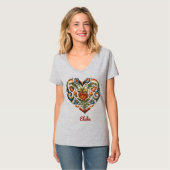 T-shirt Norwegian Rosemaling Folk Art Coeur "Amour" (Devant entier)