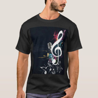 T-shirt Note de fissure, microphone et notes de musique