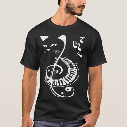 T-shirt Note de musique pour piano de chat (Devant)