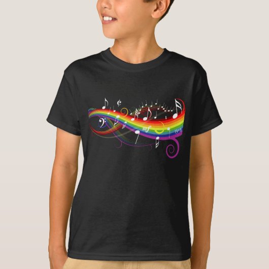 T-shirt Notes blanches de musique d'arc-en-ciel sur le (Devant)