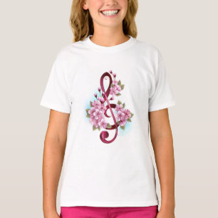 T-shirt Notes de clef musicale en treble avec des fleurs S