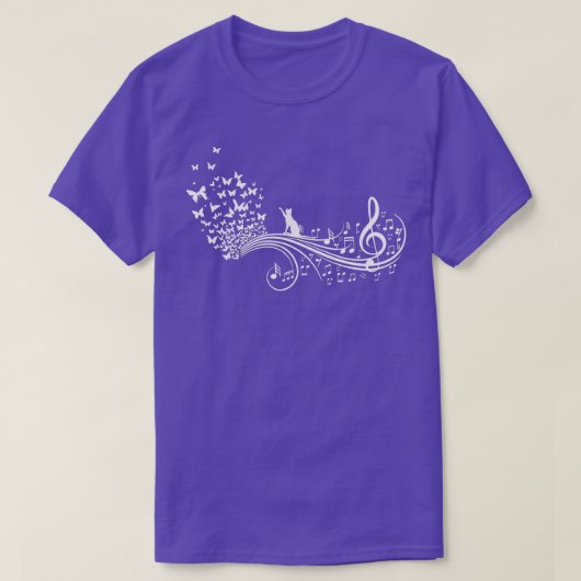 T-shirt Notes musicales avec papillons de chat I Ladies (Design devant)