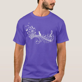 T-shirt Notes musicales avec papillons de chat I Ladies