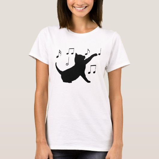 T-shirt Notes musicales et chats en silhouette (Devant)