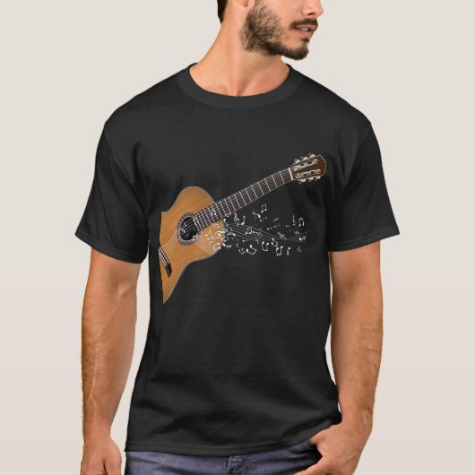 T-shirt Notes musicales graphiques de guitare acoustique V (Devant)
