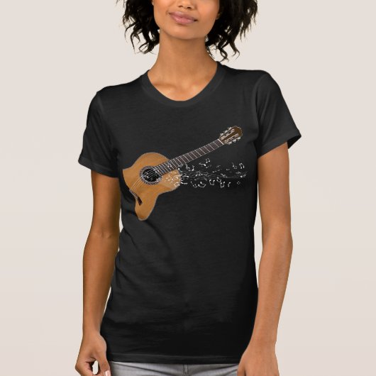 T-shirt Notes musicales graphiques de guitare acoustique V (Devant)