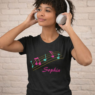 T-shirt Notes musicales noires et roses