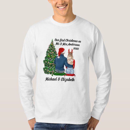 T-shirt Notre premier Noël en couple marié T-Sh hommes (Devant)
