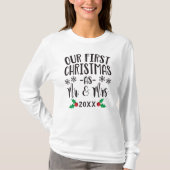 T-shirt Notre premier Noël en tant que M. et Mme Newlywa (Devant)