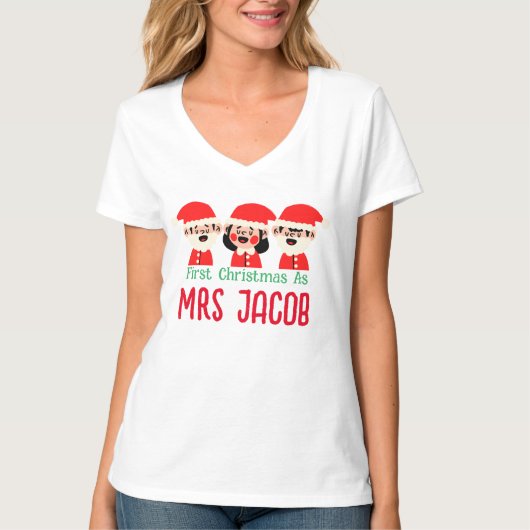T-shirt Notre premier Noël en tant que M. et Mme Newlywa (Devant)