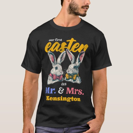 T-shirt Notre Première Pâques Comme M. Et Mme Bunny Rabbit (Devant)