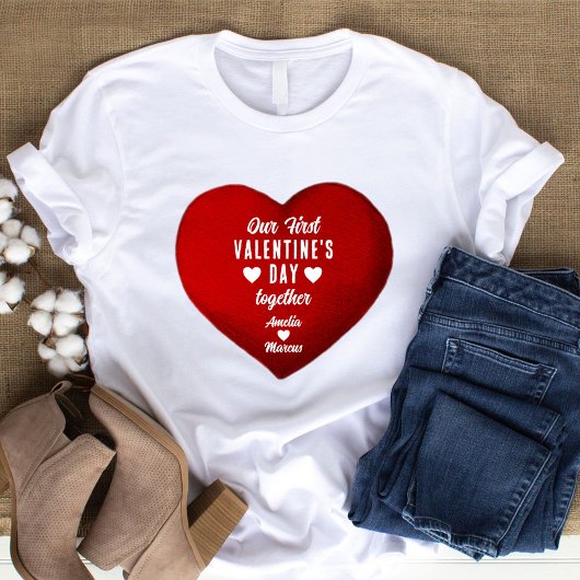 T-shirt Notre première Saint-Valentin Ensemble Coeur rouge