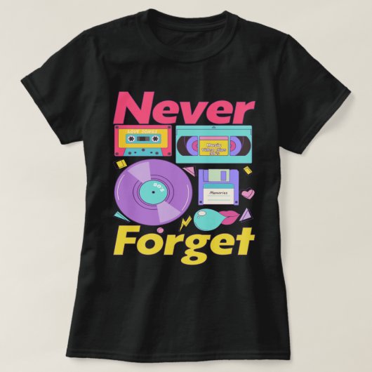 T-shirt N'oubliez jamais disquette VHS Cassette Tape Vinyl (Design devant)