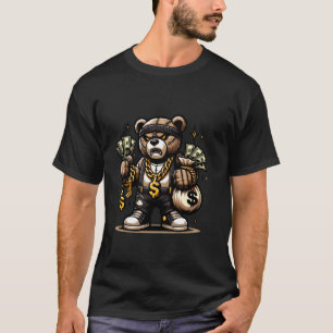 T-shirt Nounours Argent Swag Hip Hop Rappeur Graphique Dég