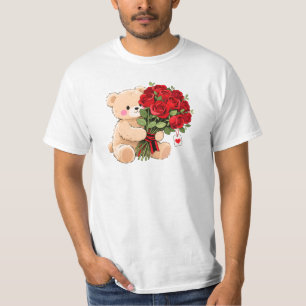 T-shirt Nounours en peluche tenant des roses de la Saint-V