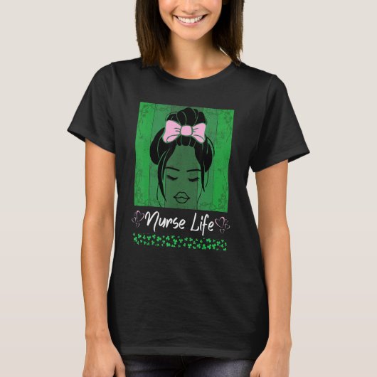 T-shirt Nourriture blanchie Vie Messy Bun Leopard St patri (Devant)