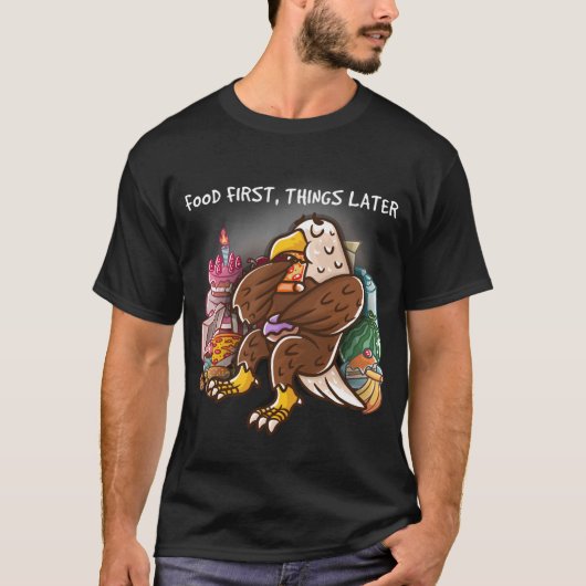 T-shirt Nourriture d'abord choses plus tard Fodie Geek Ner (Devant)
