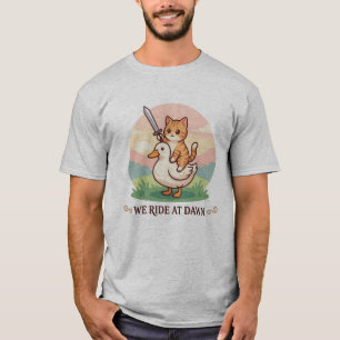T-shirt Nous Partons à l'Aube Chat Mignon à Cheval sur un