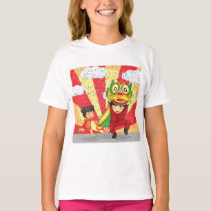 T-shirt Nouvel An Chinois Danse du Lion et Lanterne pour E