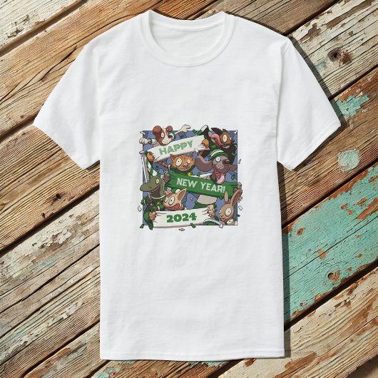 T-shirt Nouvel An Drôle Animaux Vans Scarf Cartoon