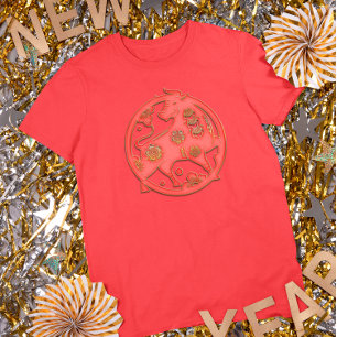 T-shirt Nouvelle année lunaire Or Rouge Boeuf Zodiaque Chi