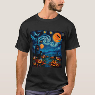 T-shirt Nouvelle Art Étoilé Nuit Ciel Art Y Halloween Chat