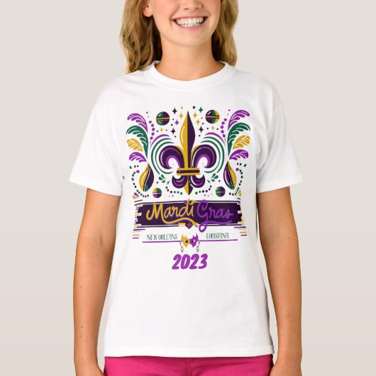 T-shirt Nouvelle-Orléans Mardi Gras jaune violet vert (Devant)