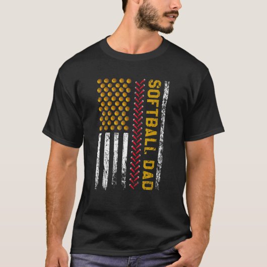 T-shirt Nouvelle première papa softball papa drapeau améri (Devant)