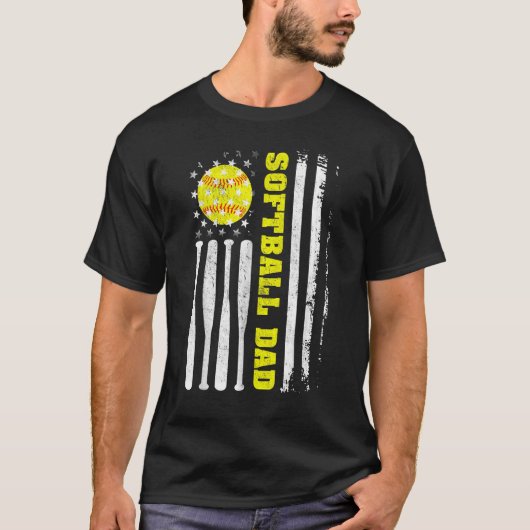 T-shirt Nouvelle première papa softball papa drapeau améri (Devant)