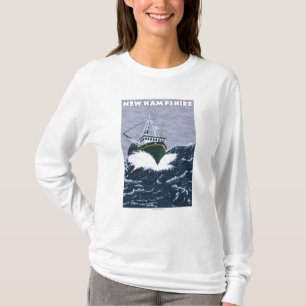 T-shirt Nouvelle scène de bateau de pêche de HampshireCr