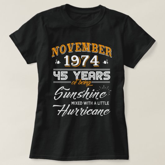 T-shirt Novembre 1974 quarante-cinquième cadeaux (Design devant)