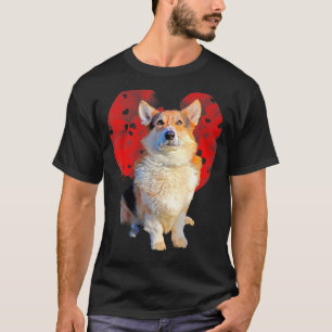 T-shirt Nuages de Corgi Coeur Rouge Chien Saint-Valentin
