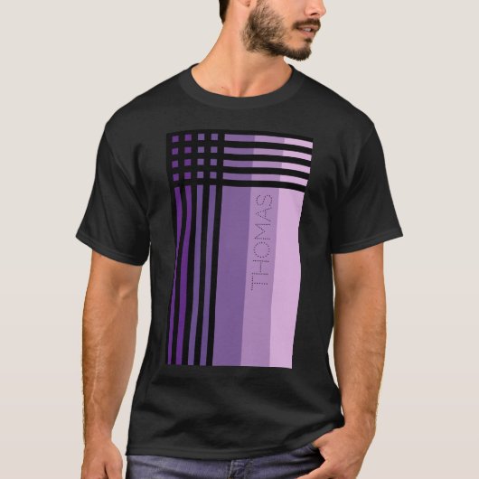T-shirt Nuances De Violet Et Bandes Noires Nom Personnalis (Devant)
