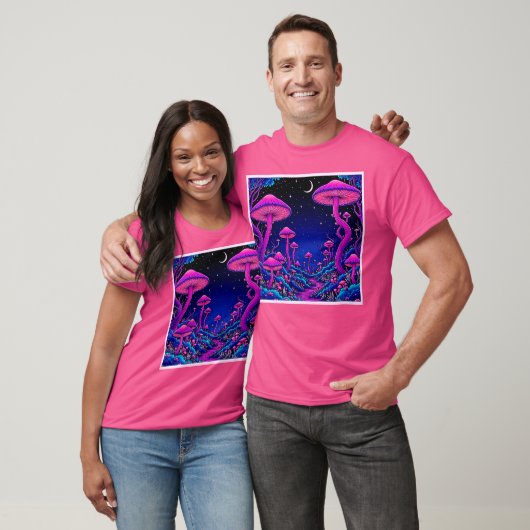 T-shirt Nuit de forêt de champignons psychédélique (Unisexe)