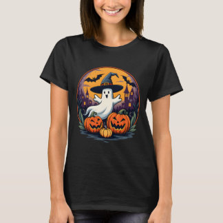 T-shirt Nuit d'Halloween avec un Fantôme Amical