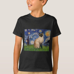 T-shirt Nuit étoilée - Chat siamois à pointes de phoque