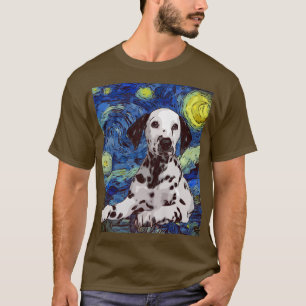 T-shirt Nuit étoilée Dotée Dalmatien Chien Peinture Chien